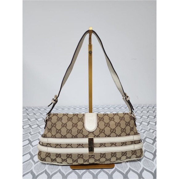 Authentic Gucci Horsebit Chain Flap Shoulder Bag Brown/Beige/Cream - Picture 4 of 15